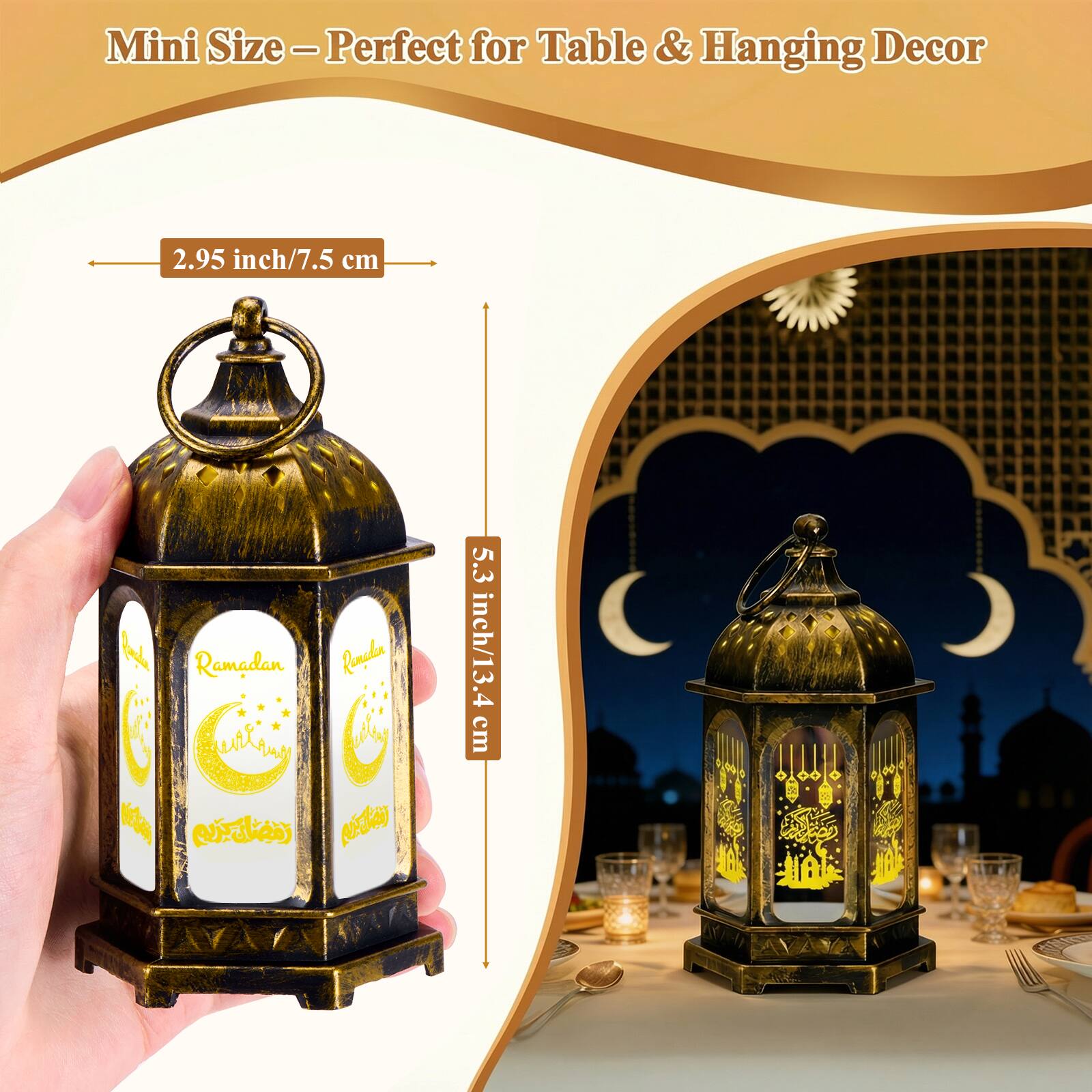 IMAGE 8 Pcs Mini Moroccan Hanging Lanterns with LED Lights Brushed ...