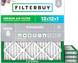Filterbuy - 12x12x1 MERV 8 Dust & Allergy Defense, Electrostatic Pleated HVAC AC Furnace Air Filters Replacement (4-Pack) - Silver
