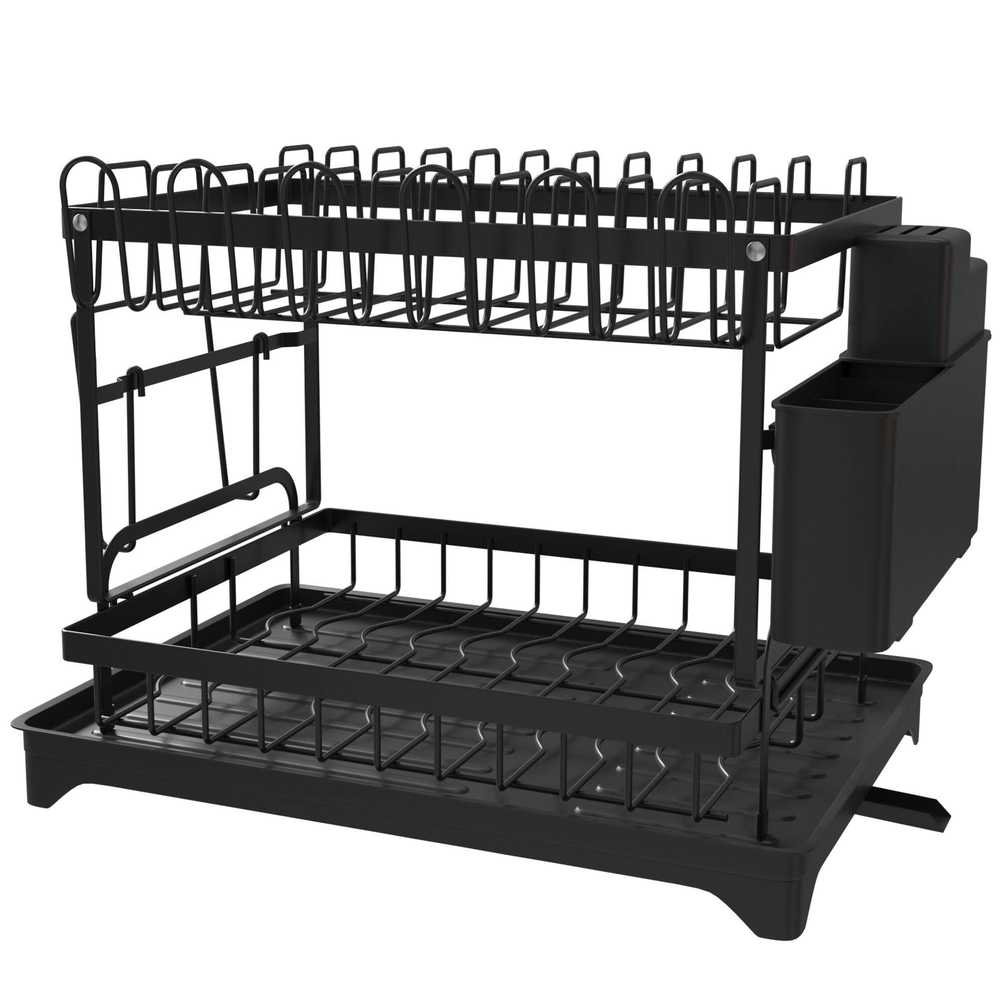 Alt View 4. Malletson - 2 Tier Anti-Rust Dish Drying Rack with Drainage Spout for Kitchen - Black.