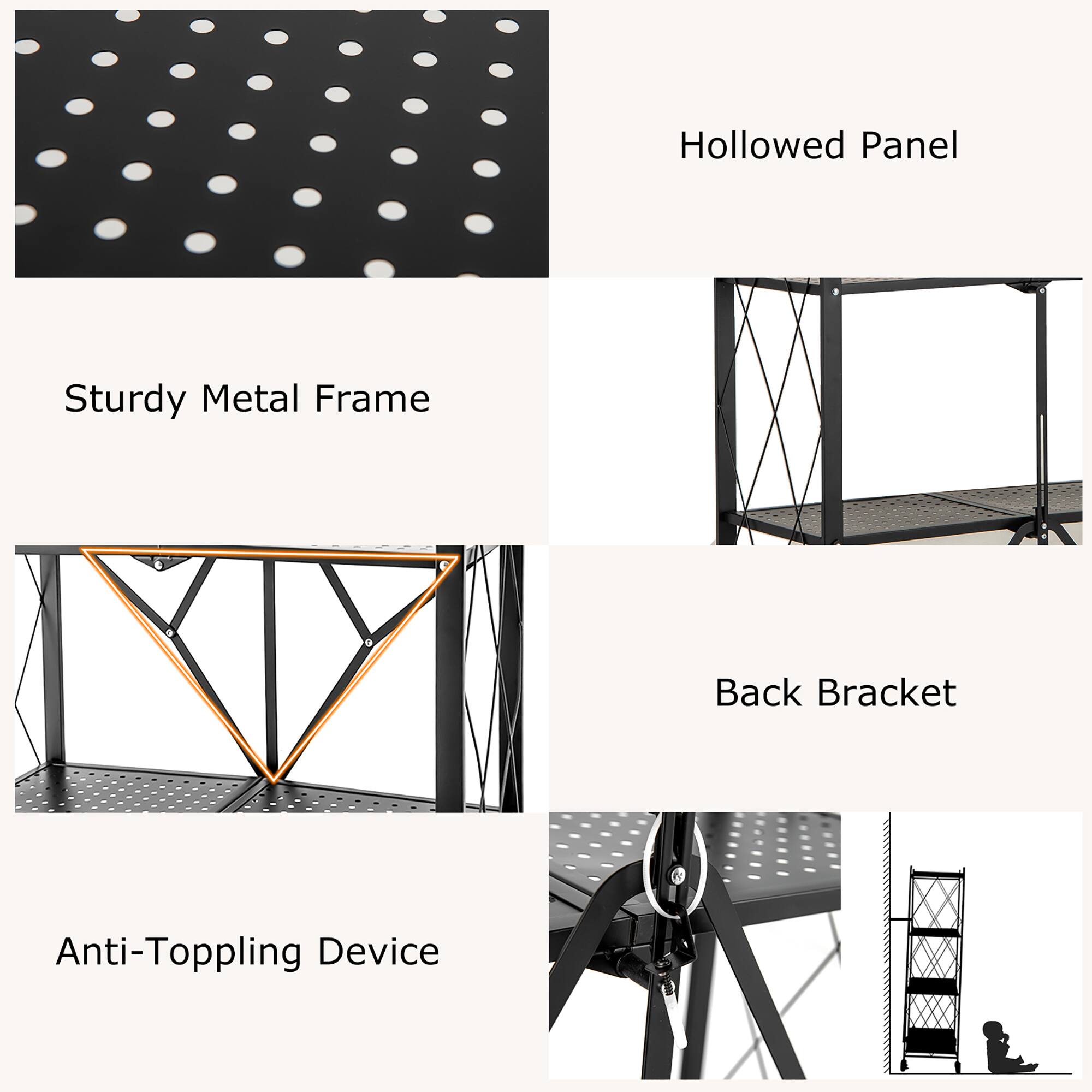 Alt View 7. Gymax - Gymax 2PCS 4-tier Foldable Storage Shelving Unit w/4 Universal Wheels for Kitchen - Black.