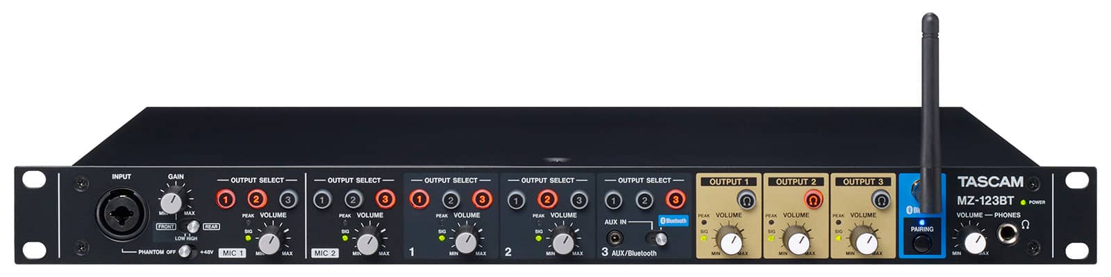 TASCAM - MZ-123BT 3-Zone Rackmount Bluetooth Audio Mixer with Mic Inputs and EQ