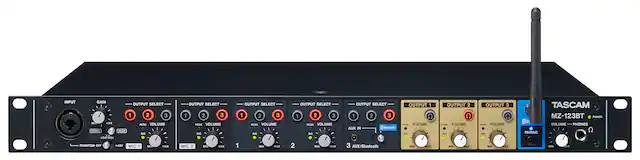 INPUT GAIN OUTPUT SELECT 1 2 3 MAR VOLUME PEAK USC L - LOWW NGr PHANTOM OFF +48V MIC 1 MAR OUTPUT SELECT 1 2 3 -EAR VOLUME - MIC na M MAR OUTPUT SELECT 1 2 3 PEAK VOLUME - 1 - MAR OUTPUT SELECT 1 2 3 FEAK VOLUME Seo 2 MIN WAY OUTPUT SELECT 1 2 3 AUX IN Bluetooth 3 AUX/Bluetooth OUTPUT 1 PAK VOLUME so MIN OUTPUT 2 C: PAR VOLUME . SIO MI OUTPUT 3 TEAE VOLUME S -m .. TASCAM MZ-123BT FOWS VOLUME PHONES PAIRING
