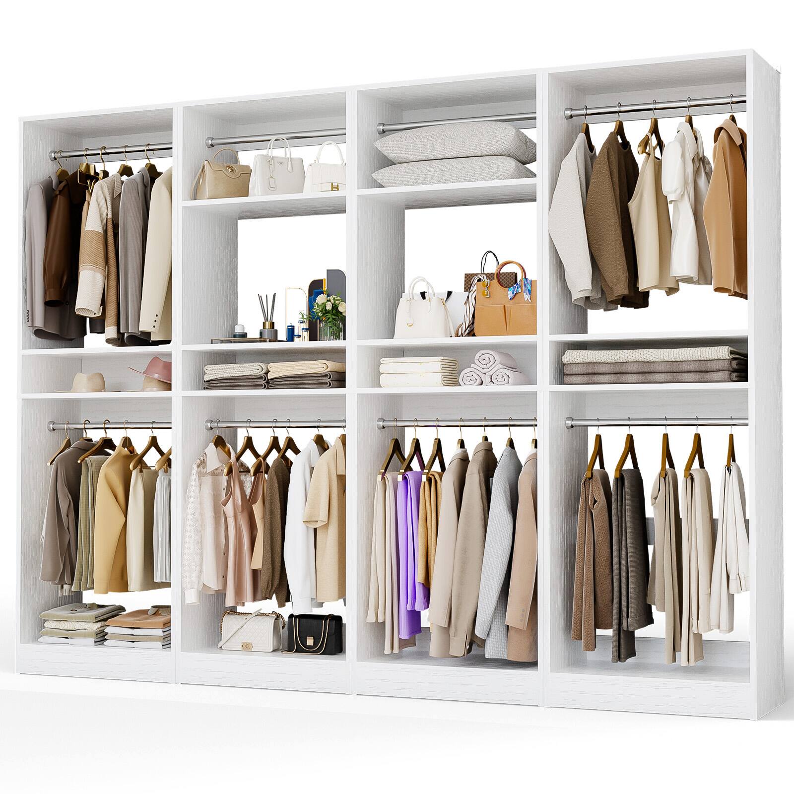 Alt View 2. Aheaplus - 100 Inch Large Closet System Set of 4, Freestanding Wardrobe System with 8 Hanging Rods and Shelves, Easy Assembly - White.