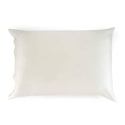 Front. Sleepgram - Sleepgram Queen Standard Size Breathable Cooling Grade 6A Silk Pillowcase, White - Ivory.