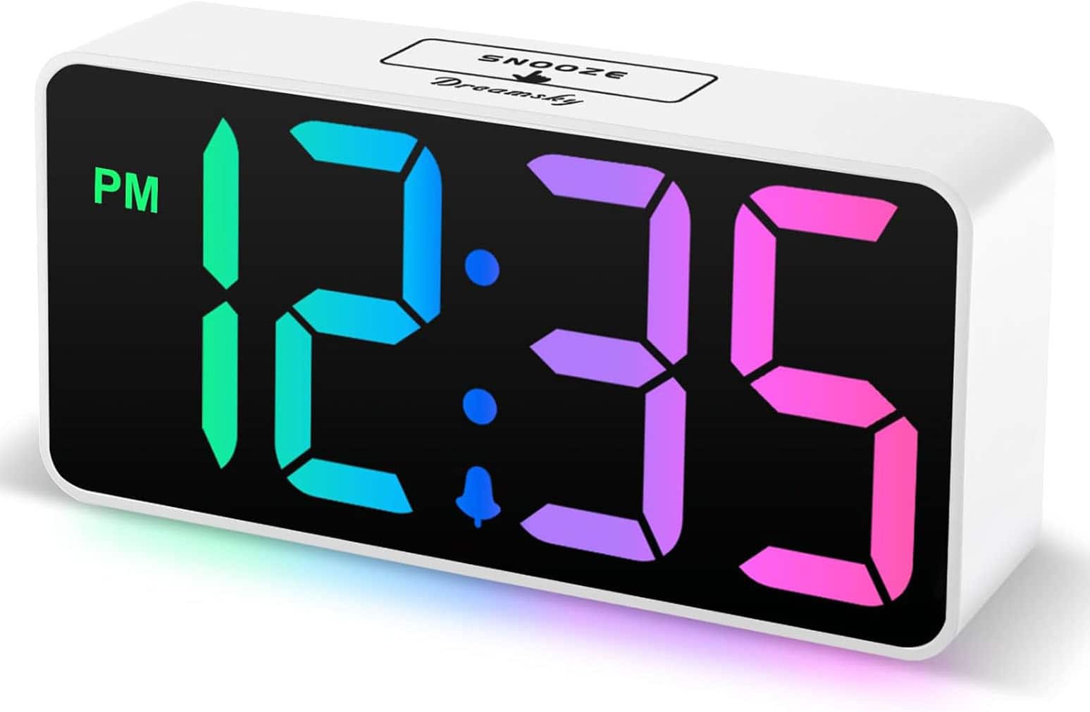 FINEAK - Small Digital Alarm Clock for Bederoom, Electric Bedside Desk Clock with USB Charging Port - Rgb White