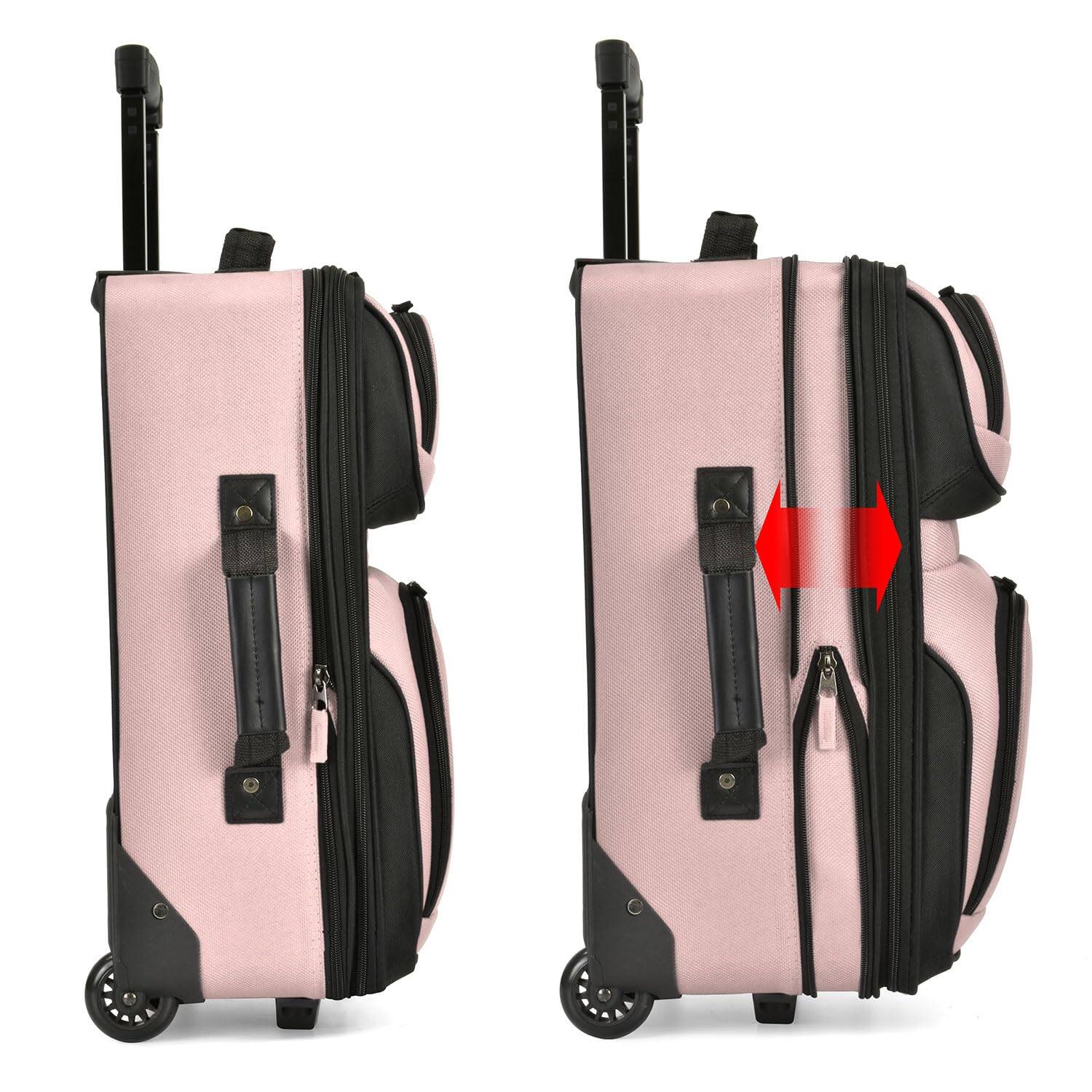 Alt View 3. Dapper Styles - Lightweight Rolling 20" Carry On Luggage Softside Suitcase Pink 2 Wheel Single - Red-2 Wheel Single.