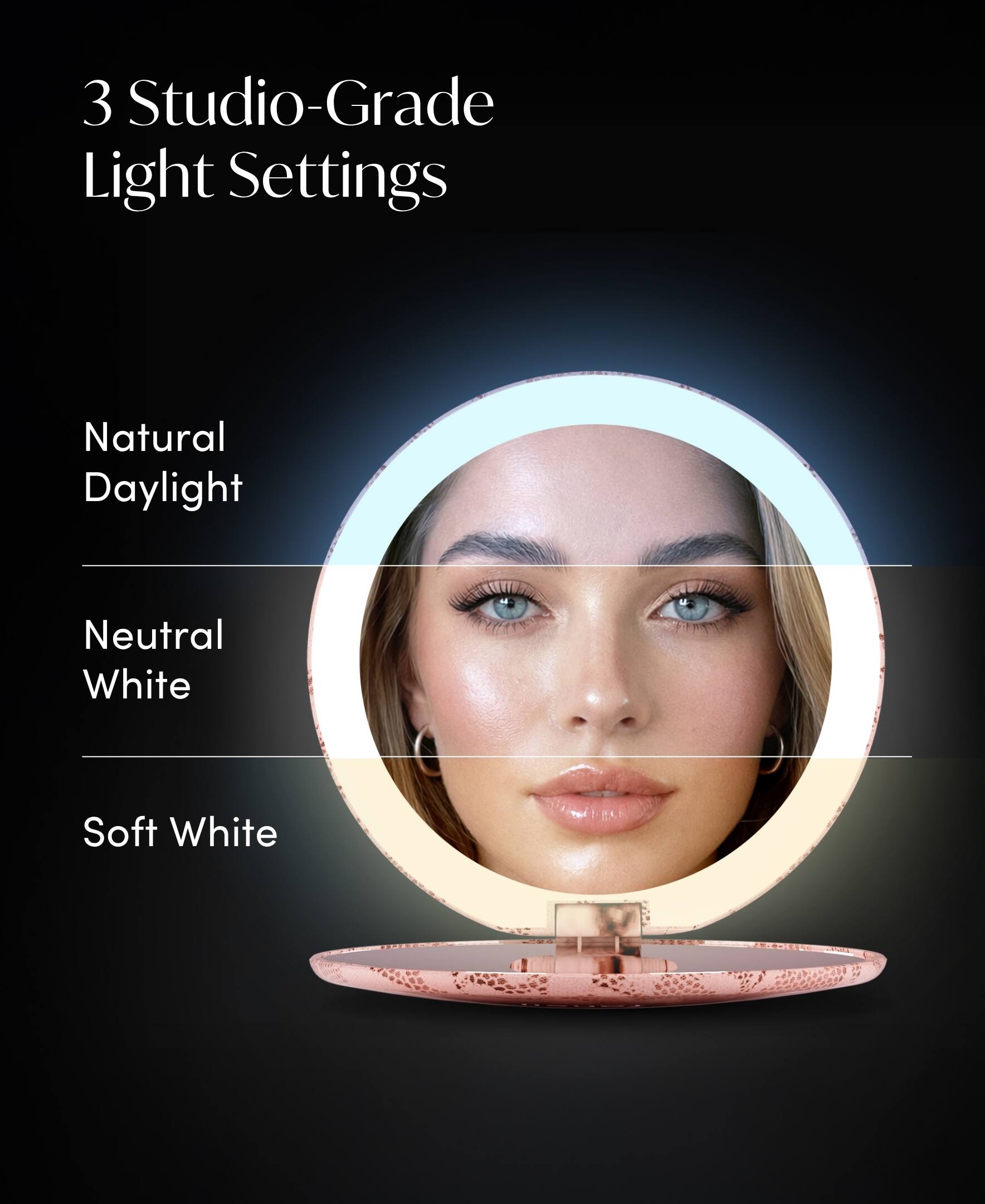 3 Studio-Grade Light Settings

Natural Daylight

Neutral White

Soft White