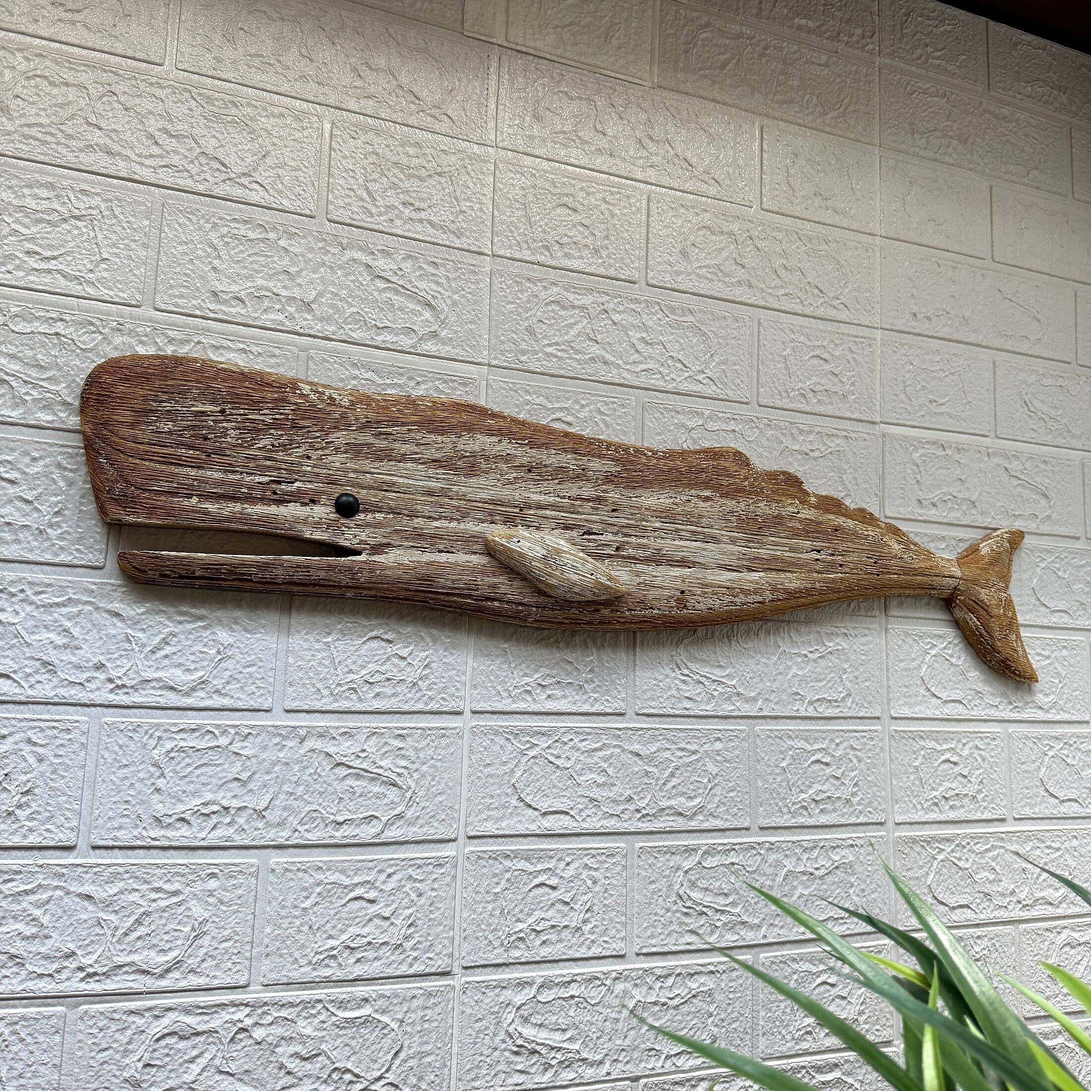 Alt View 5. Things2Die4 - Wood Whale Wall Sculpture Coastal Whitewashed 29in Hanging Decor Art - Natural.