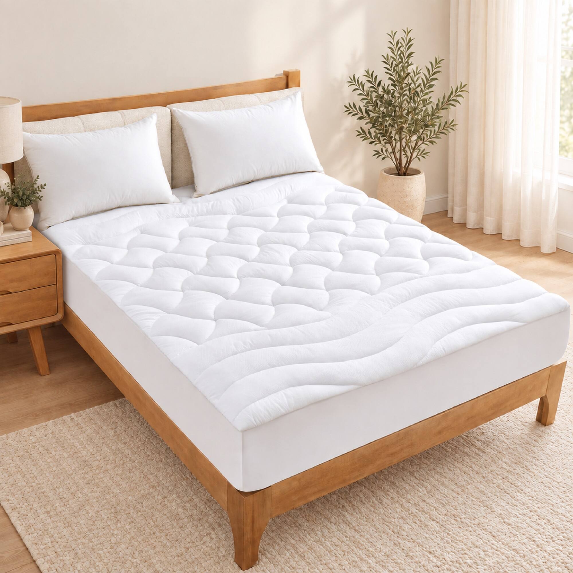 Angle. Peace Nest - Peace Nest Cooling Quilted Mattress Pad with Elastic Deep Pocket, Twin - White.