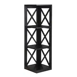 FurniFact - Corner Bookcase in Finish with 3 Shelves for Compact Storage - Black