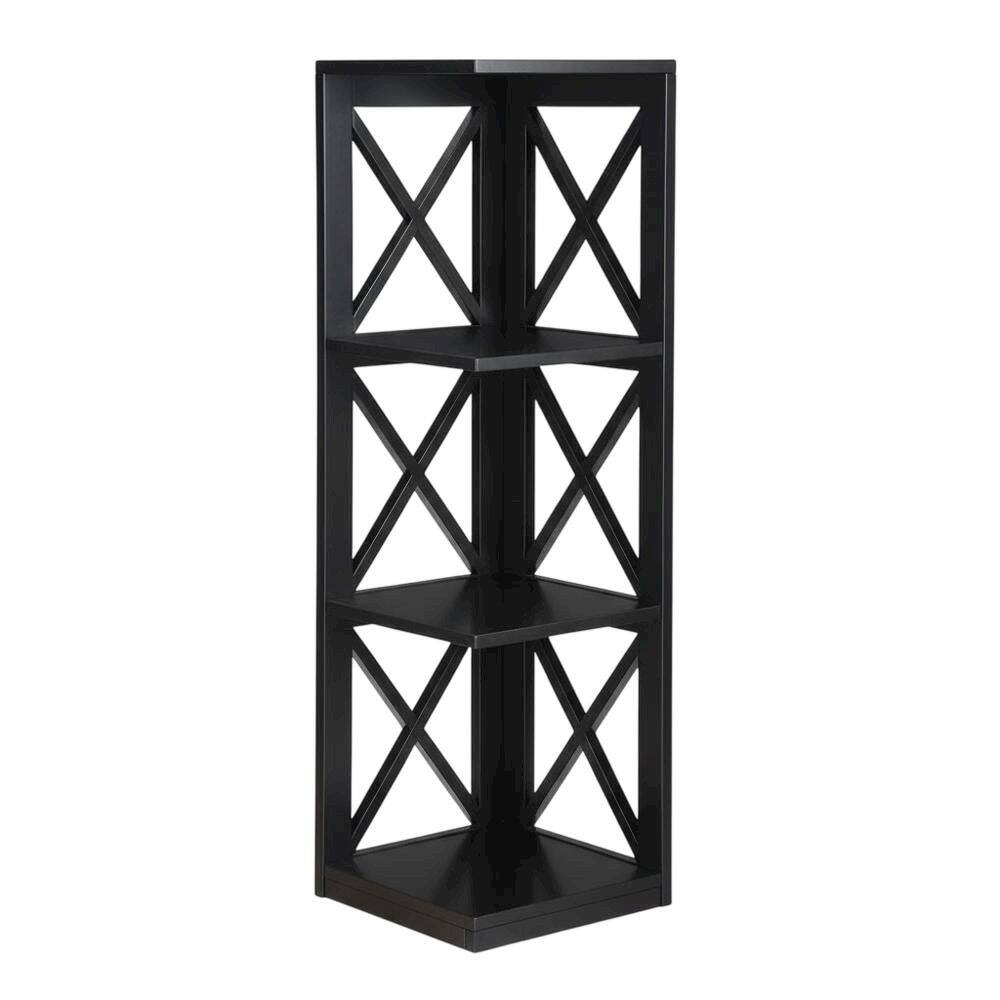 Front. FurniFact - Corner Bookcase in Finish with 3 Shelves for Compact Storage - Black.