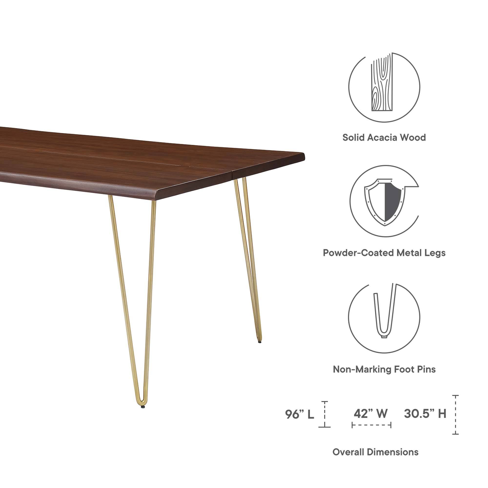 Solid Acacia Wood Powder-Coated Metal Legs Non-Marking Foot Pins 96" L x 42" W x 30.5" H Overall Dimensions