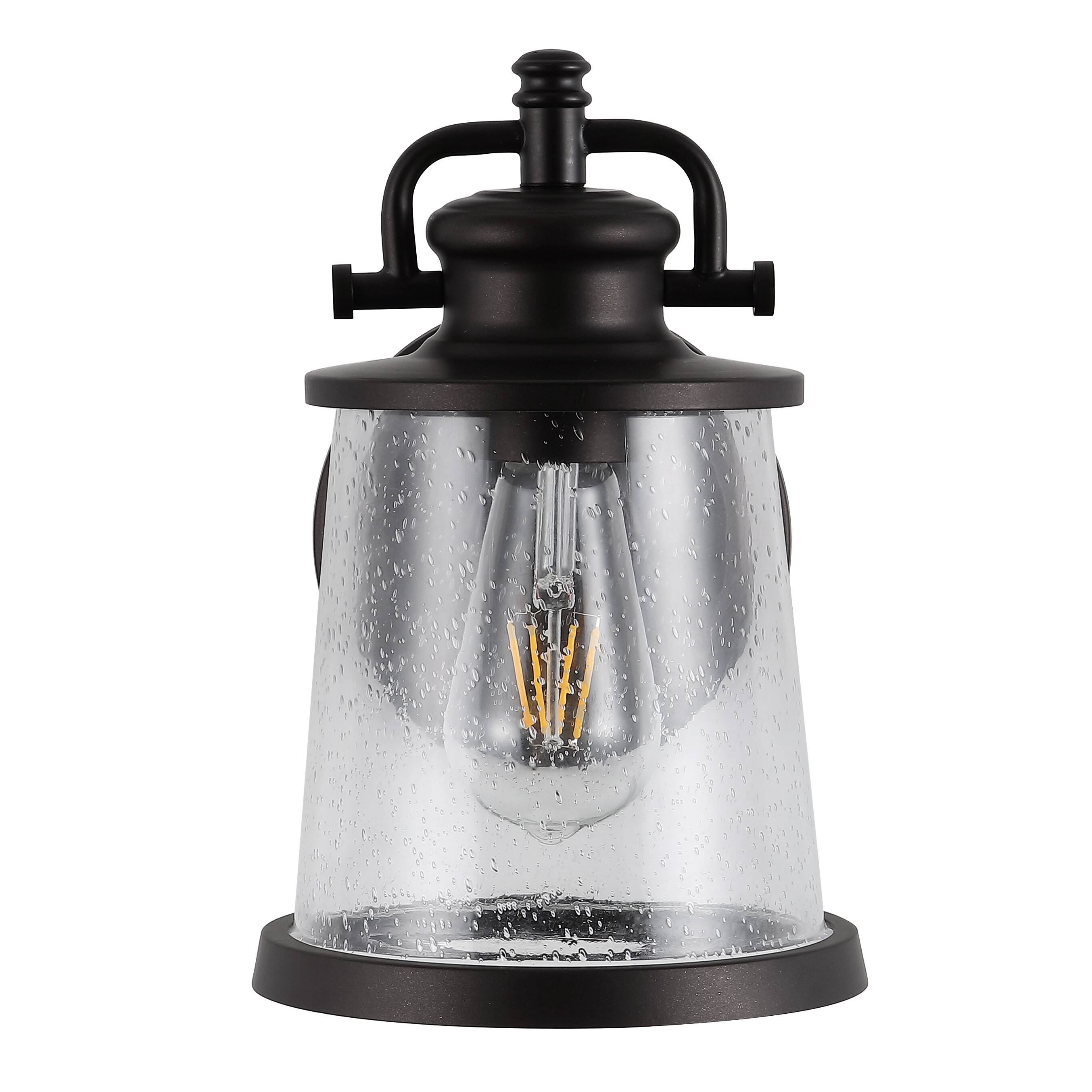 Alt View 6. Jonathan Y - Marais 6.75" Iron/Seeded Glass Vintage Rustic LED Outdoor Sconce, Oil Rubbed Bronze - Oil Rubbed Bronze.