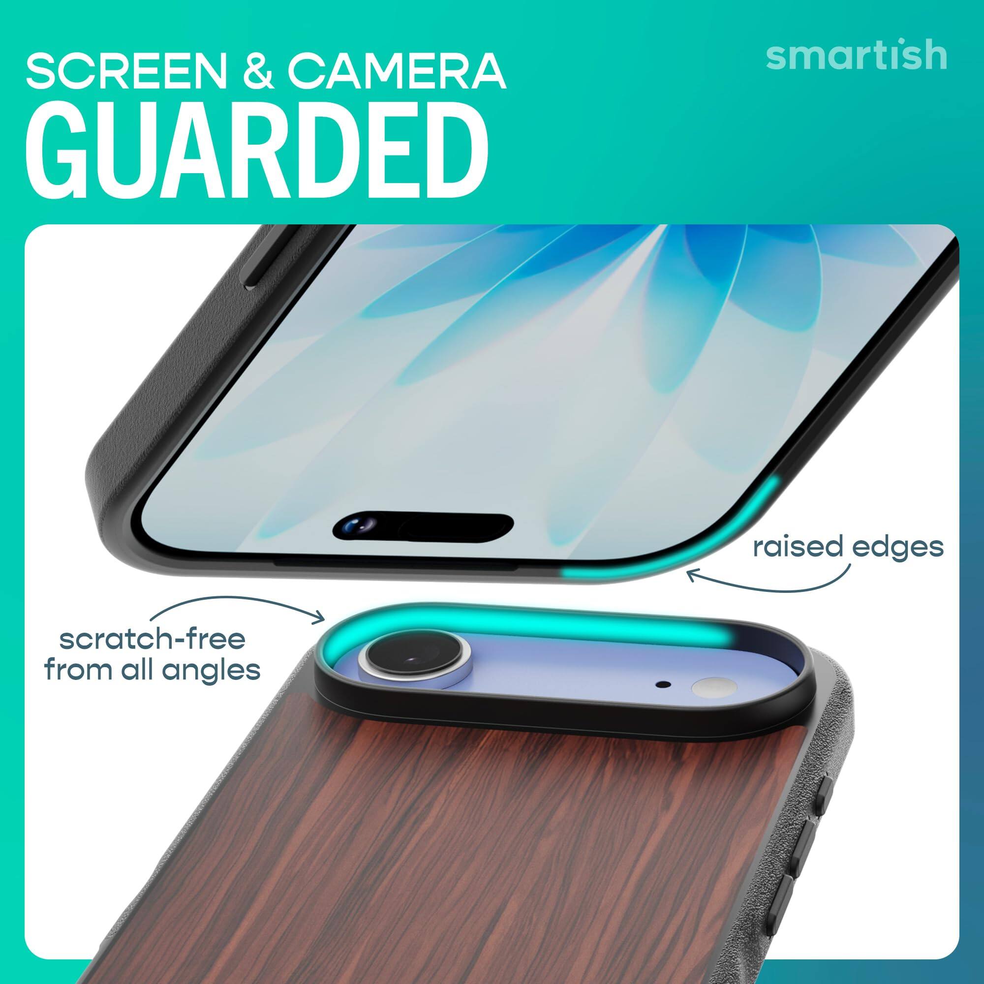 SCREEN & CAMERA GUARDED  
smartish  
raised edges  
scratch-free from all angles