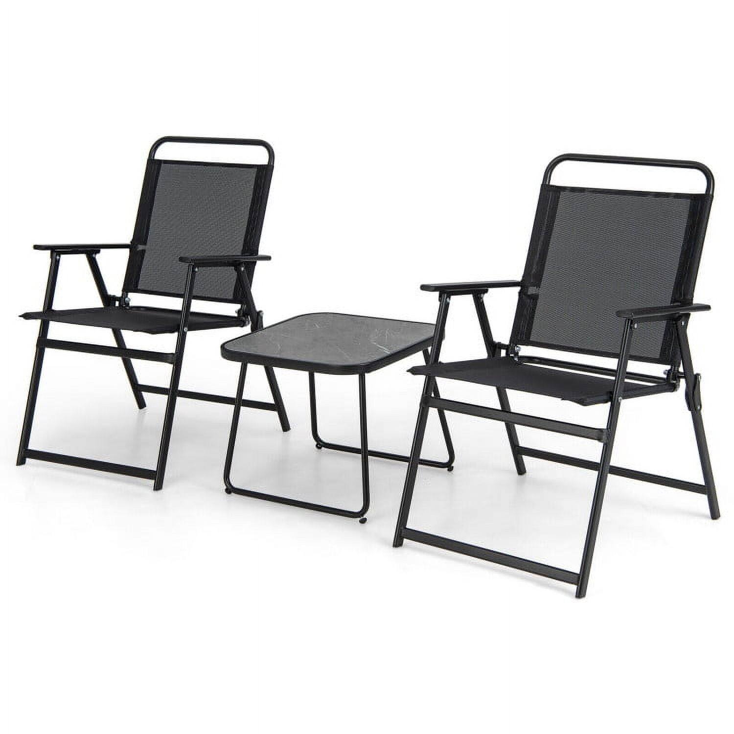 Angle. Pefilos - 3 Pieces Patio Folding Conversation Chairs and Table , Deluxe Outdoor Patio with Chairs and Table-Black - Black.