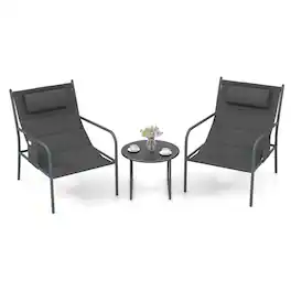 Gymax - 3 Piece Patio Set Outdoor Table & Chairs Bistro Set Small Front Porch Balcony Furniture - Gray