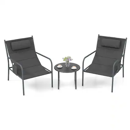 Front. Gymax - Gymax 3 Piece Patio Set Outdoor Table & Chairs Bistro Set Small Front Porch Balcony Furniture - Gray.