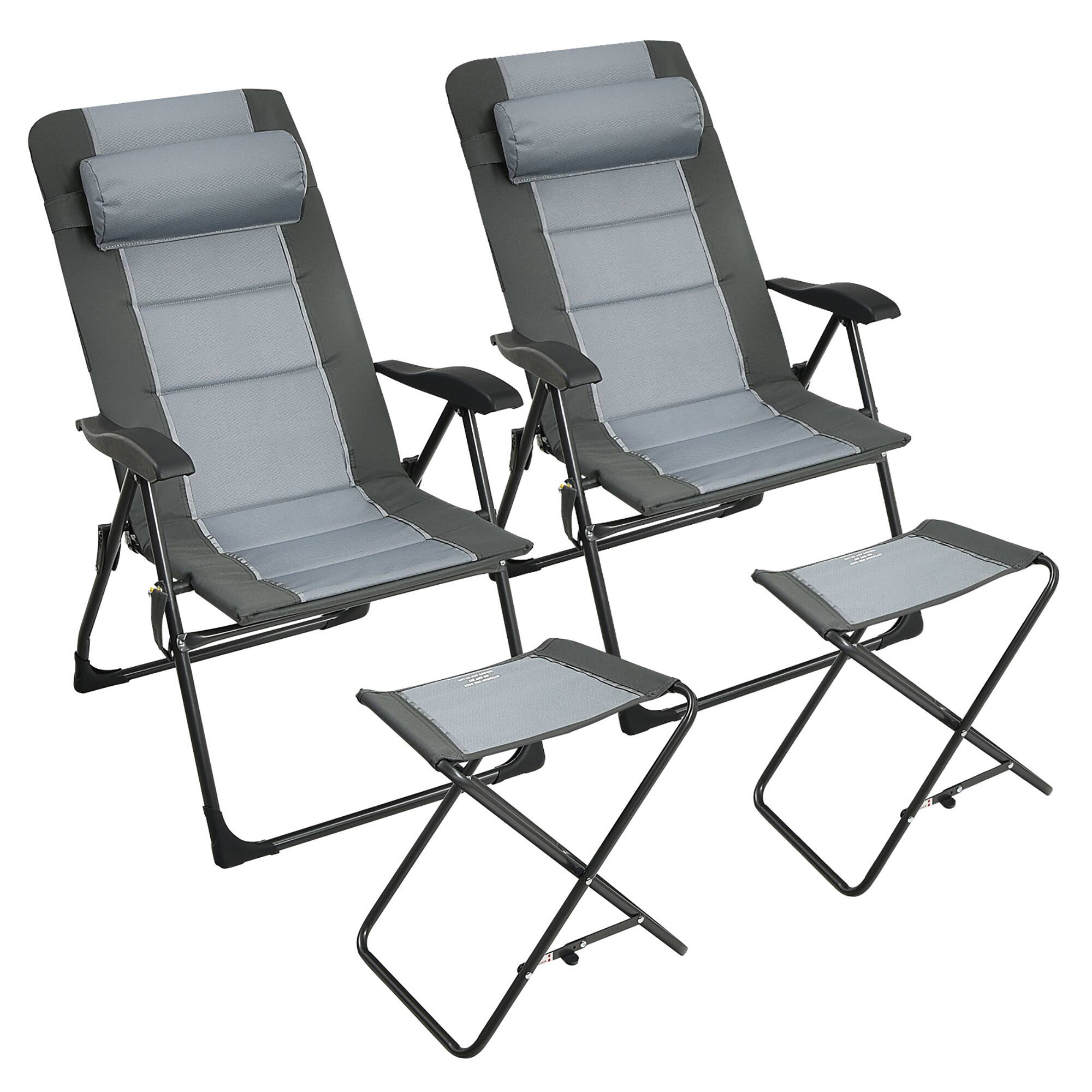 Left. Costway - 4PCS Patio Folding Dining Chair Ottoman Set Recliner Adjustable Gray - Grey.