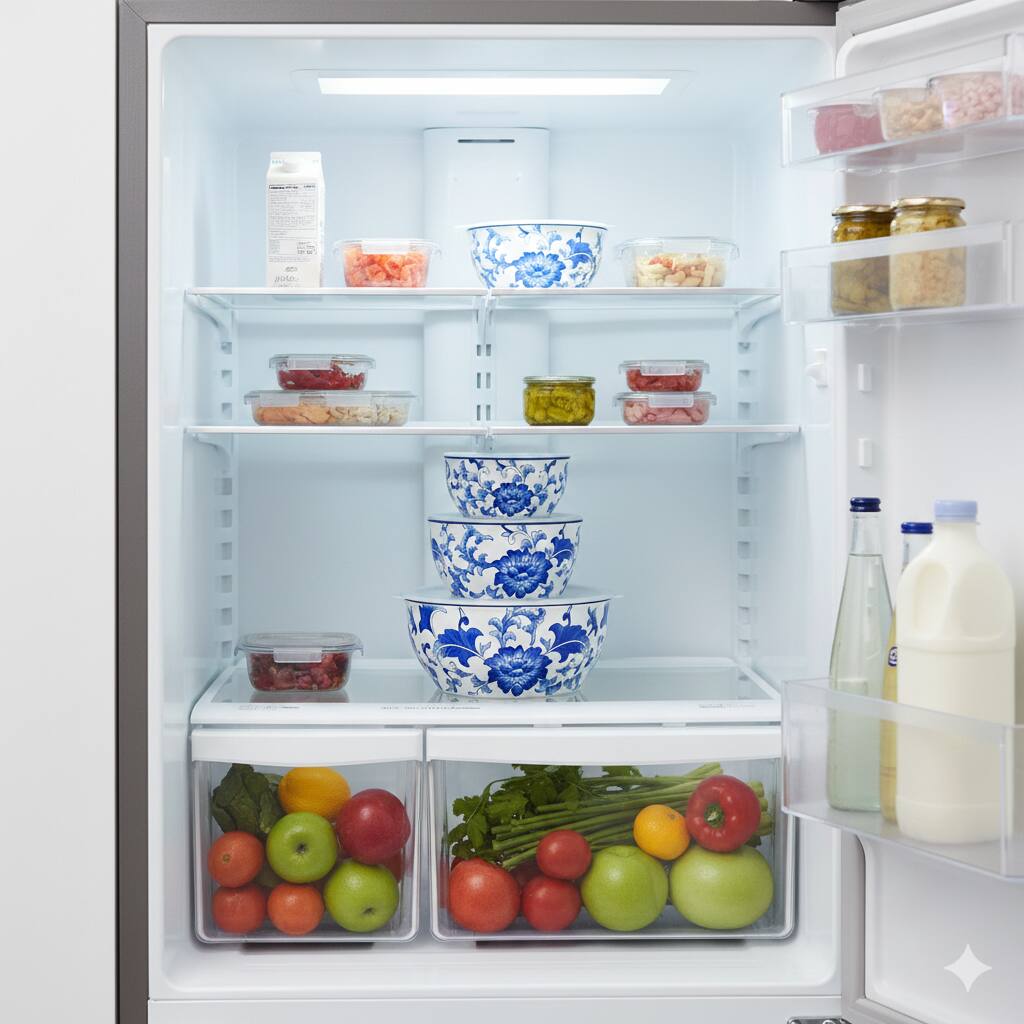 Alt View 1. Euro Ceramica Home - Blue Garden Chinoiserie “Hold Everything” 3-Piece Round Stoneware Storage Bowls Set - Blue / White.