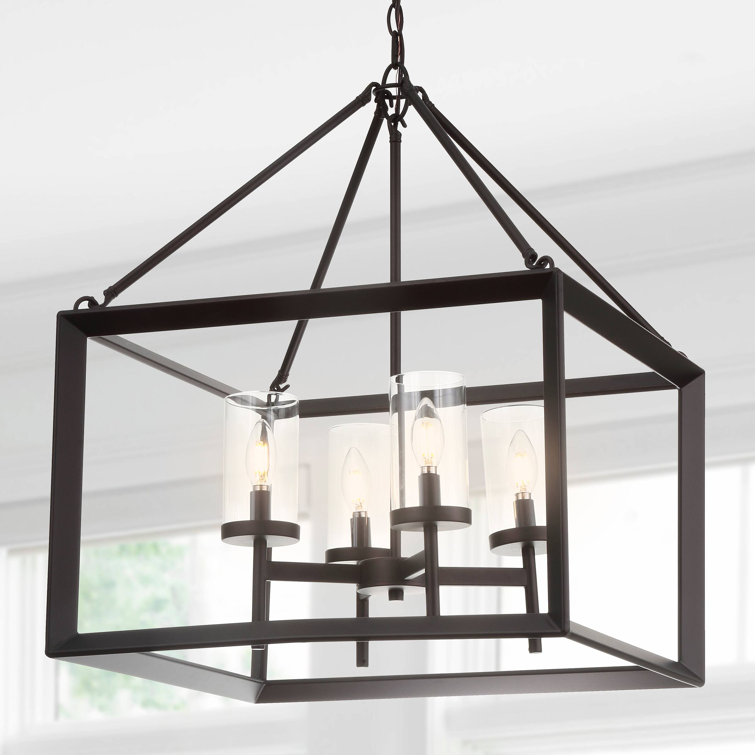 Alt View 1. Jonathan Y - Anna 21" 4-light Metal/Glass LED Pendant, Oil Rubbed Bronze - Oil Rubbed Bronze / Clear.