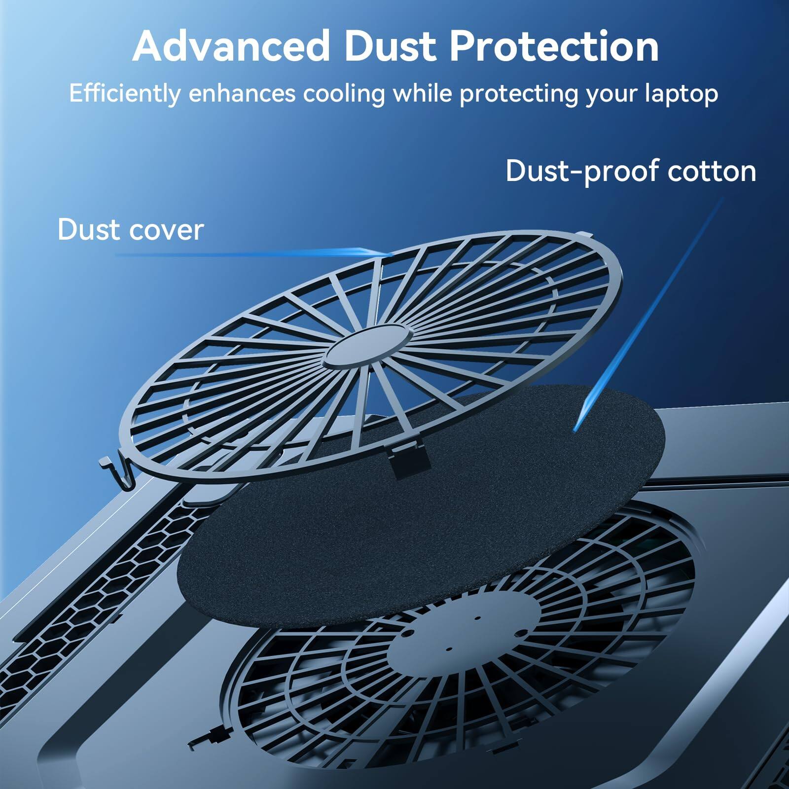 Advanced Dust Protection  
Efficiently enhances cooling while protecting your laptop  

Dust cover  
Dust-proof cotton