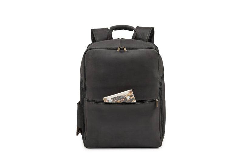 Angle. Luxorro - Leather Backpack for men. Fits 17" Laptop - Black.