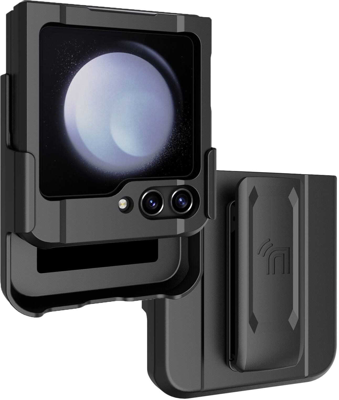 Alt View 2. Nakedcellphone - Combo for Samsung Galaxy Z Flip 5 - Special Ops Case and Belt Clip Holster - Black.
