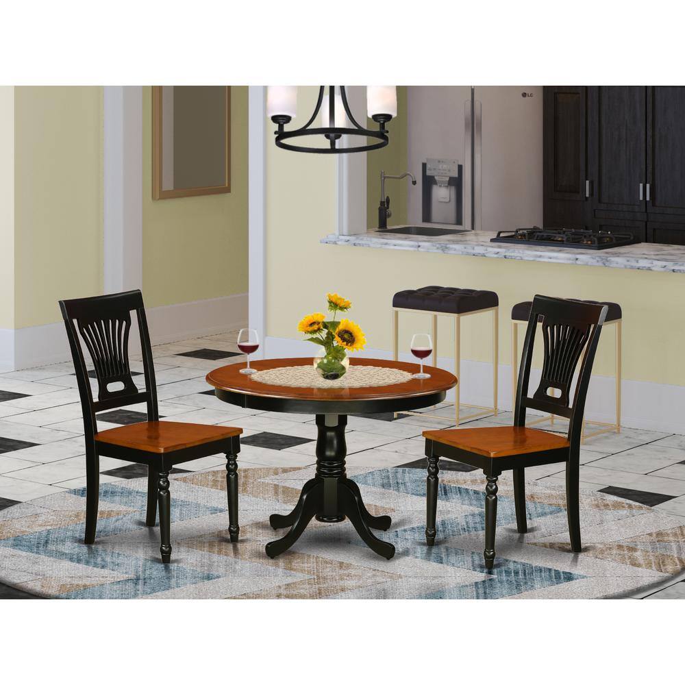 Back. East West Furniture - 3 Pc set with a Round Dinette Table and 2 Wood Kitchen Chairs in Black and Cherry . - Black & Cherry.