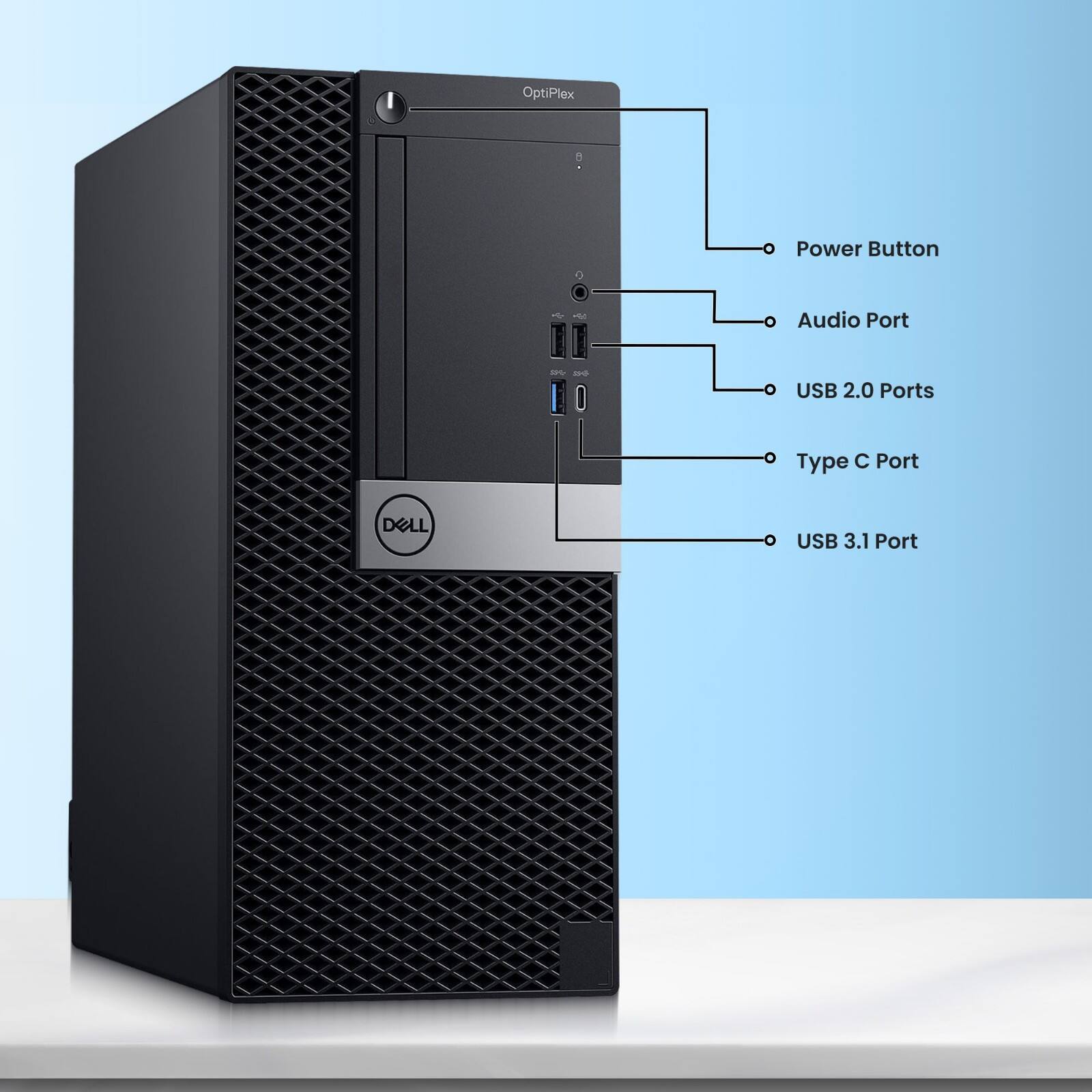I OptiPlex Power Button M Audio Port 1L sand USB 2.0 Ports Type C Port DELL USB 3.1 Port