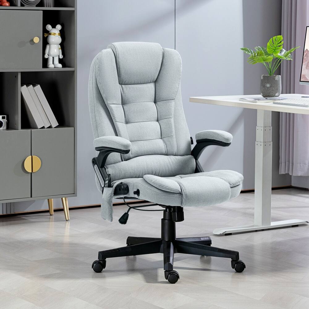 Alt View 6. Loheer - Loheer Massage Office Chair with Heat Light Gray Linen Reclining Desk Chair - Light Gray.
