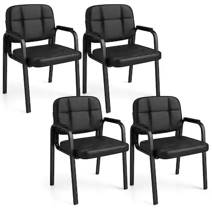 Front. WELLFOR - Leather Office Reception Chairs Waiting Room Guest Chairs Set of 4 - Black.