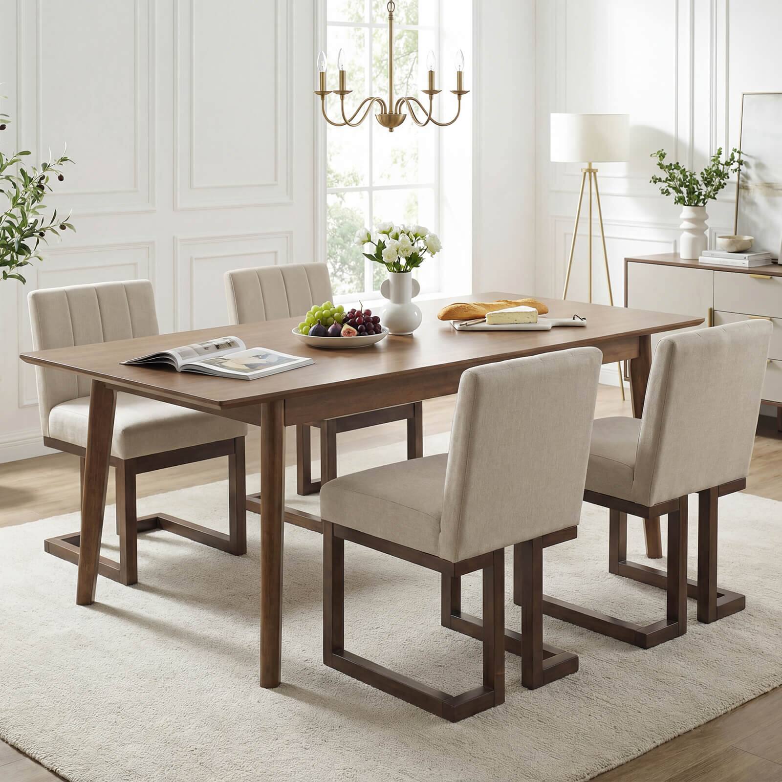 Alt View 4. Costway - Costway 2PCS Wooden Dining Chairs Modern Farmhouse Fabric Upholstered Kitchen Chairs - Walnut.