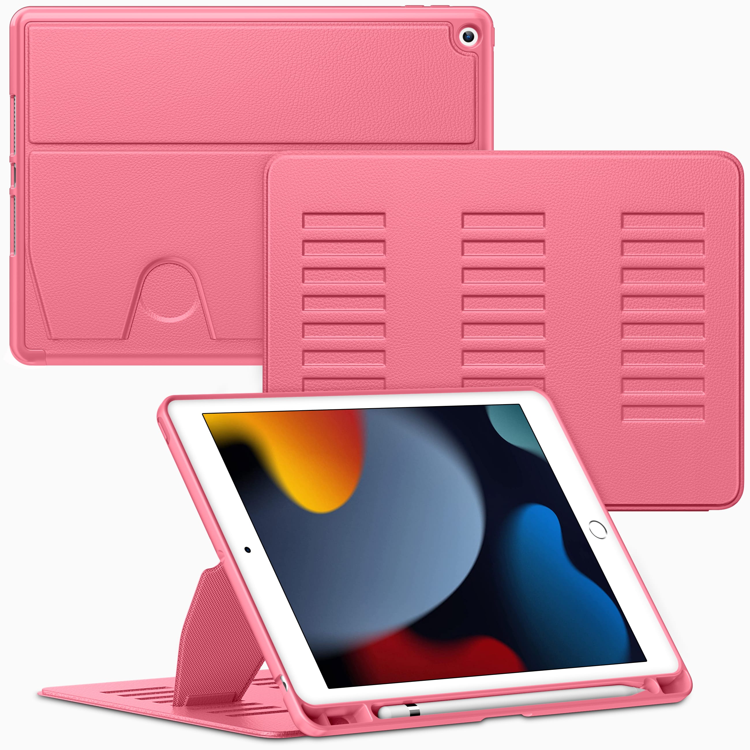 Front. VIKESI - Magnetic Case for iPad 10.2" 7th/8th/9th Gen, Shockproof, Pencil Holder, Auto Wake/Sleep, Multi-Angle Stand - Watermelon.