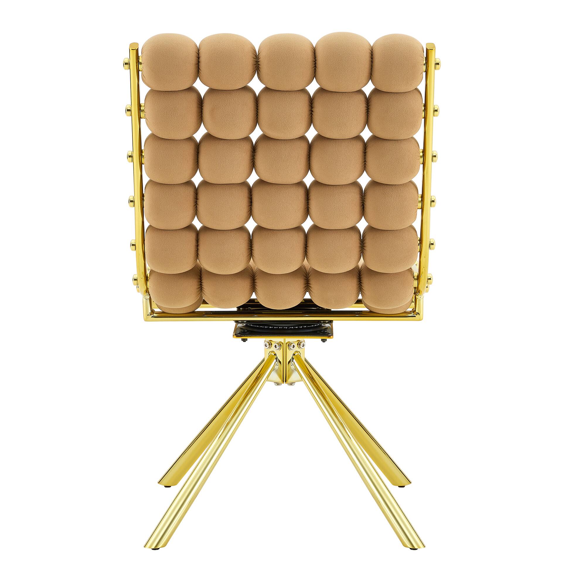 Alt View 4. Loheer - Loheer Swivel Dining Chair Tufted Upholstered Armless Accent Chair for Dining Room Home Office, Gold Legs, 1.63 ft - Brown,Gold.
