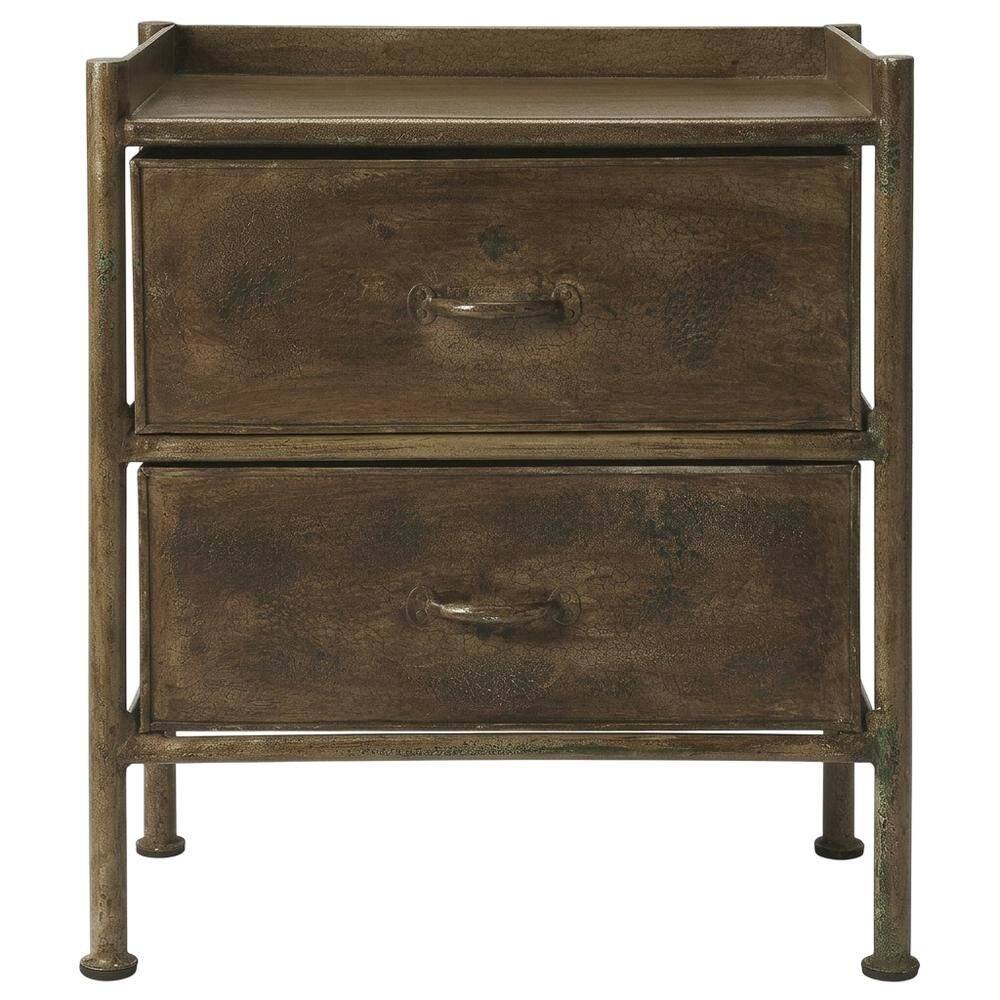 Left. Starlight Canyon Home - Industrial Side Table with Drawer, Distressed Accent Table for Living Room - Bronze.
