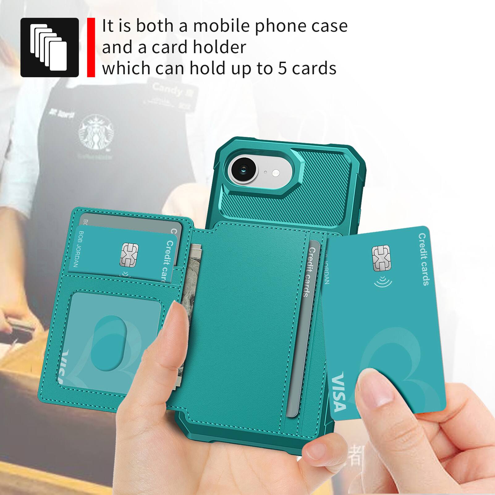 It is both a mobile phone case and a card holder which can hold up to 5 cards. Candy X BOB JORDAN & C Credit card Credit cards i VISA