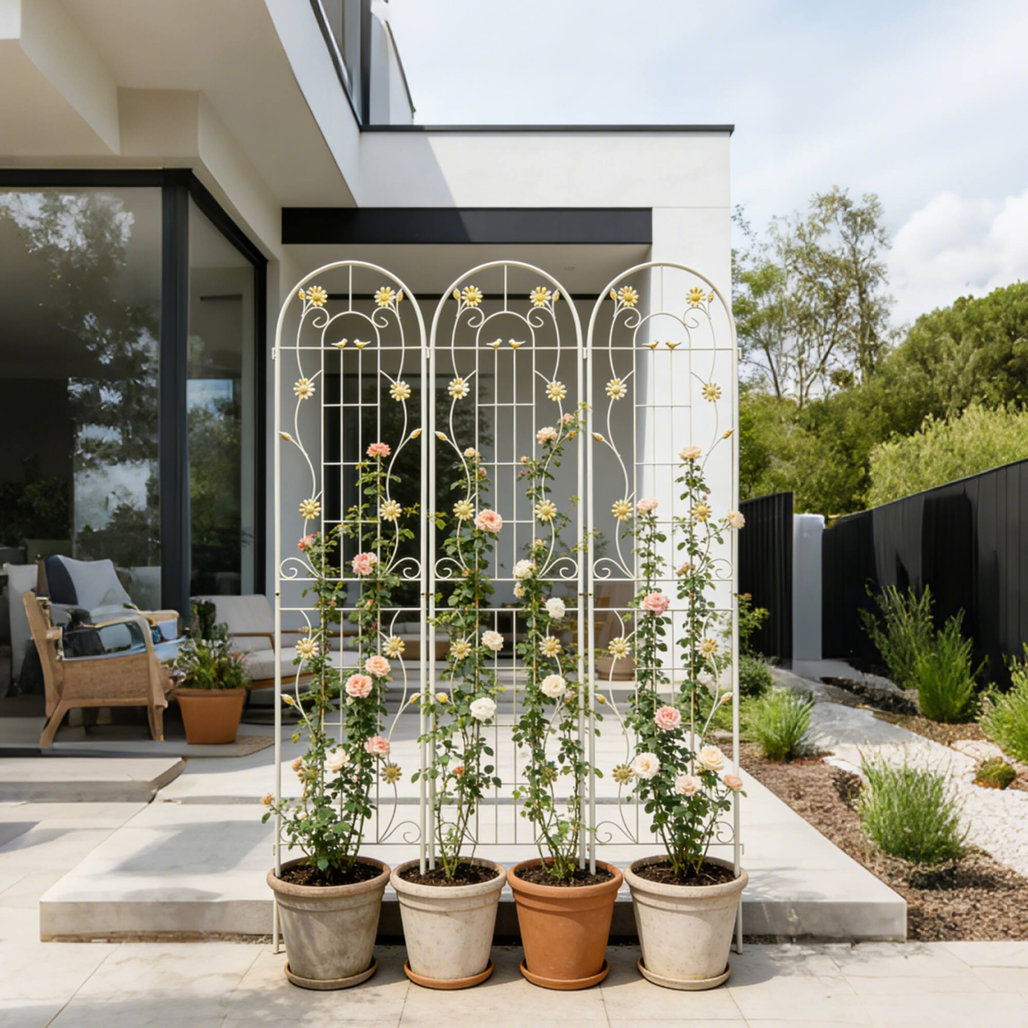 Alt View 1. Loheer - 7.2 x 1.6 ft 2 Pack Rustproof Metal Garden Trellis for Climbing Plants - Cream White.