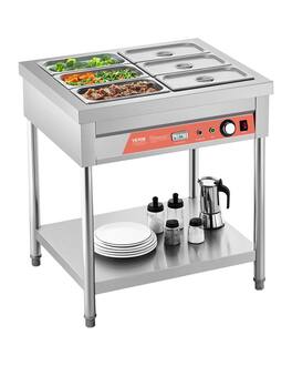 VEVOR - 6-Pan Commercial Food Warmer, 6 x 1/3 Pans Electric Steam Table, 1500W Professional Buffet Catering Food Warmer - Silver