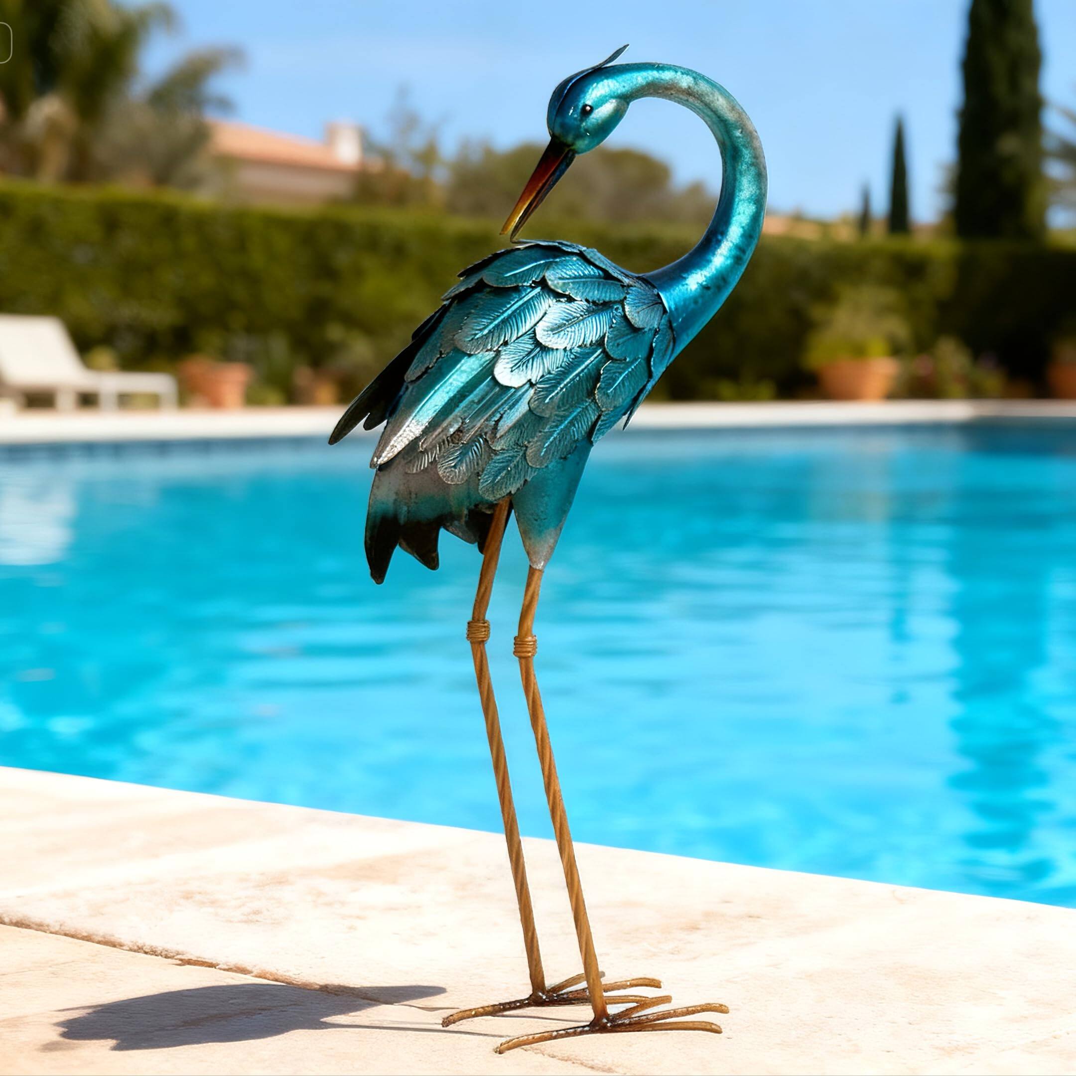 Alt View 5. Refined Abode Design - Crane Garden Statues Metal Outdoor Blue Heron Sculpture Yard Art Large Decoy Bird Lawn Ornaments For Backyard.