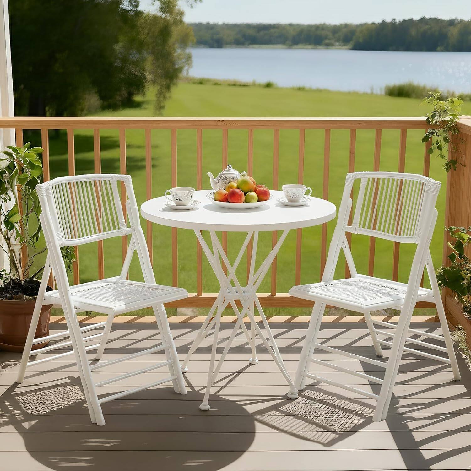 Alt View 10. Winado - 4PCS Bamboo Folding Chair, Foldable Dining Wooden Chairs for Outdoor Indoor Patio Porch Wedding Party Event Camping - White.