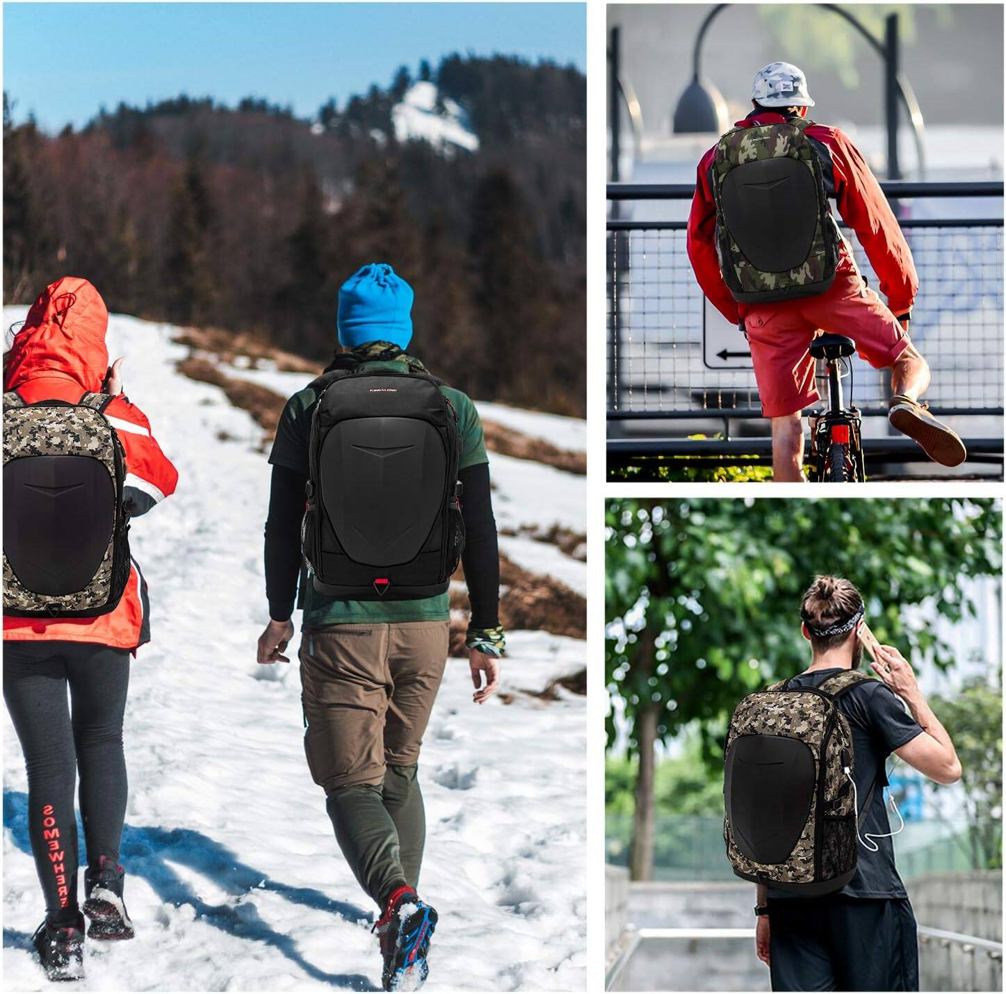 Alt View 8. Wikistore - WIKISTORE 17 Inch Laptop Backpack with Hardshell Armored USB Port Waterproof Motorcycle Outdoor Black - Black.