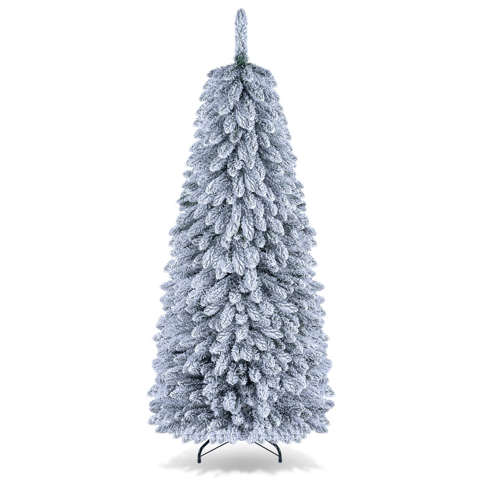Alt View 9. Costway - Costway 6 ft Pop Up Flocked Christmas Tree with 545 Branch Tips & Folding Metal Stand - Green & White.