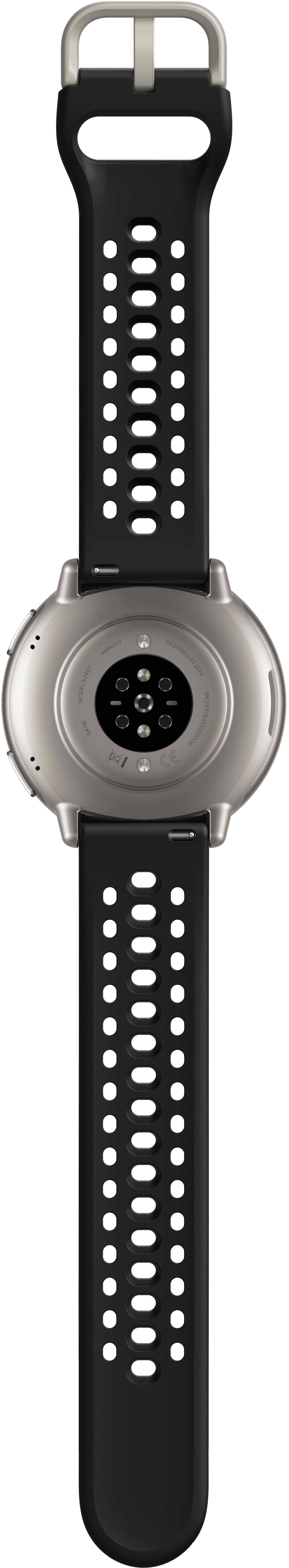 A watch with a black band and a white face.