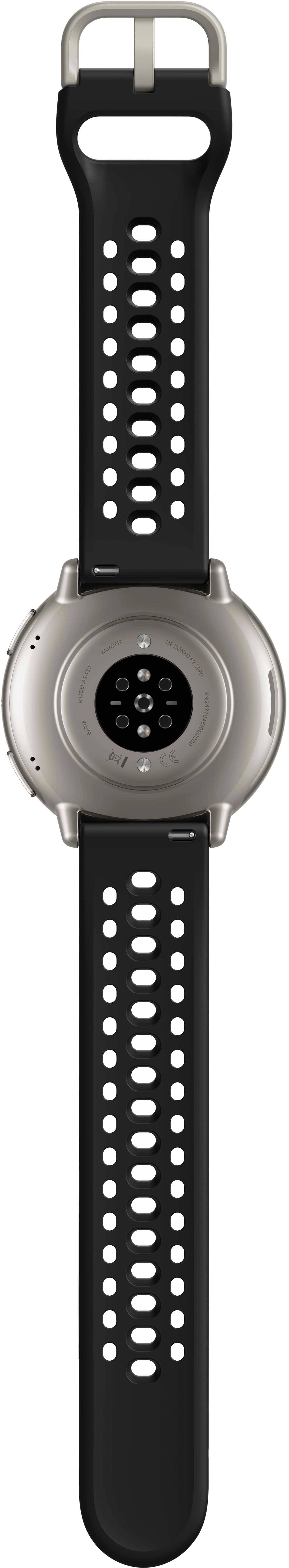 A watch with a black band and a white face.