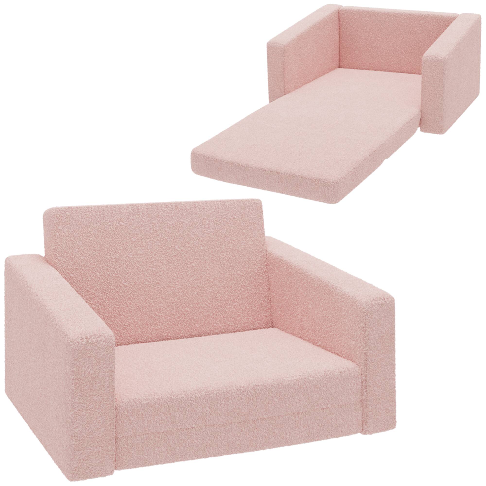 Front. Qaba - Kids Sofa, 2 in 1 Kids Fold Out Chair Convertible Sofa to Lounger with Washable Cover for Boys and Girls, Playroom Use - Pink.