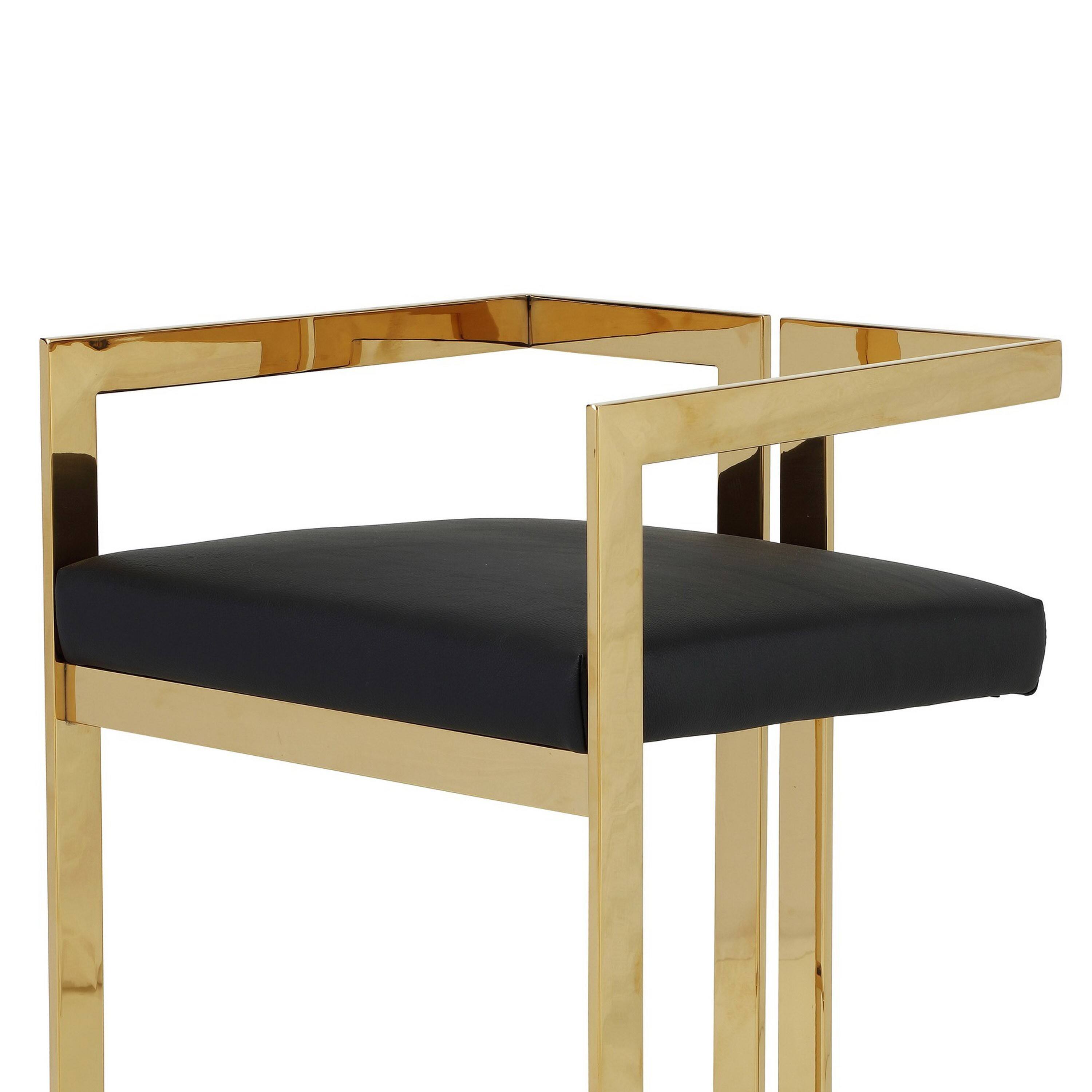 Back. Manhattan Lane - Suki 30 Inch Barstool Chair, Black Faux Leather Seat, Gold Cantilever Base - Black, Gold.