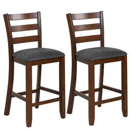 Costway - Set of 2 Barstools Counter Height Chairs w/Fabric Seat & Rubber Wood Legs - Grey,Brown