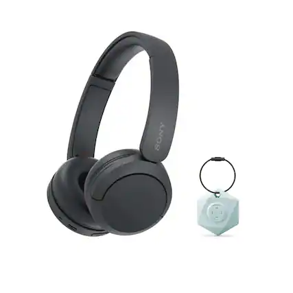 Front. Sony - Sony WH-CH520 Wireless Bluetooth On-Ear Headset (Black) with Locator Keychain - Black.