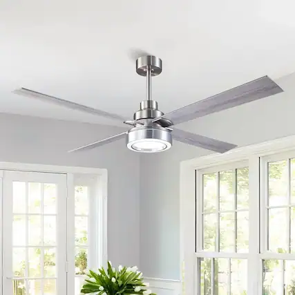 Front. Vaczon - 60" Modern Brushed Nickel Integrated LED Smart Ceiling Fan with Light and App - Sand Nickel.