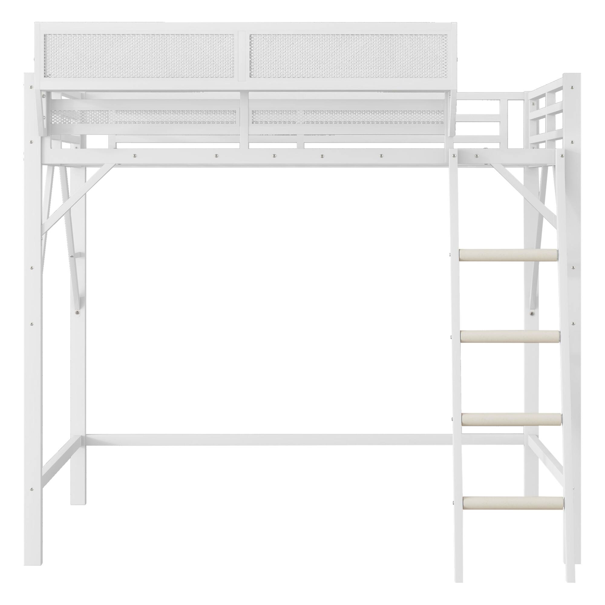 Alt View 9. GOODSILO - Full Size Metal Loft Bed with Storage Shelves and Ladder for Kids and Teens - White.